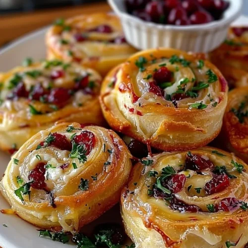 Cranberry feta pinwheels with cream cheese served on a platter.
