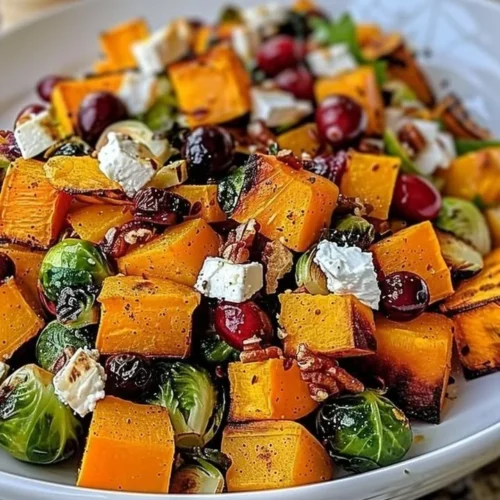 Cranberry-Glazed Roasted Butternut Squash Salad with fresh greens and nuts