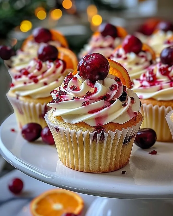 Cranberry Orange Cupcakes with white chocolate frosting
