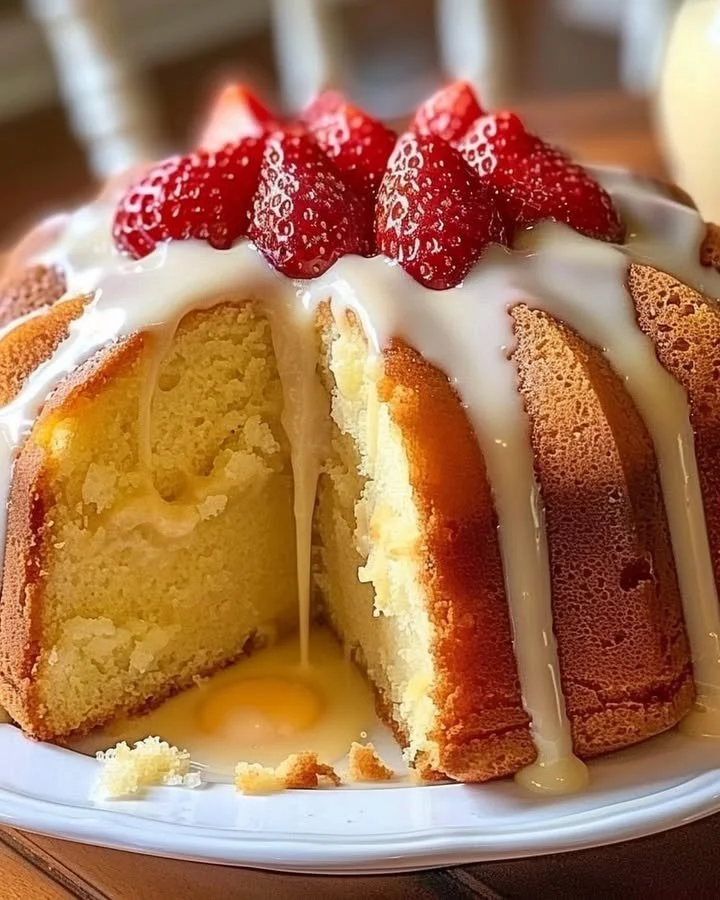 Delicious cream cheese pound cake slice on a plate with fresh berries