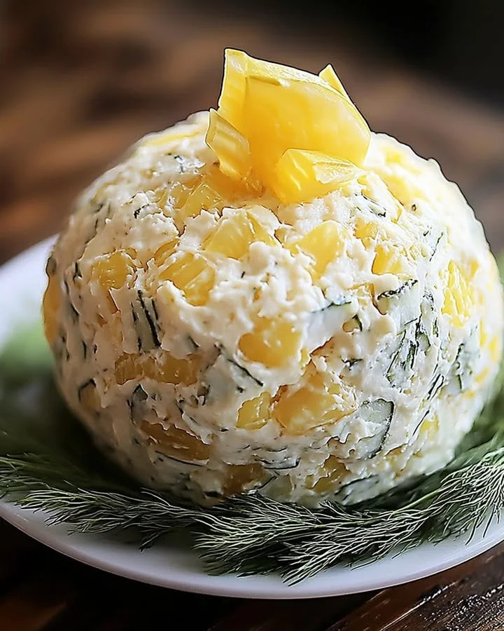 Creamy Dill Pickle Cheese Ball appetizer on a serving platter