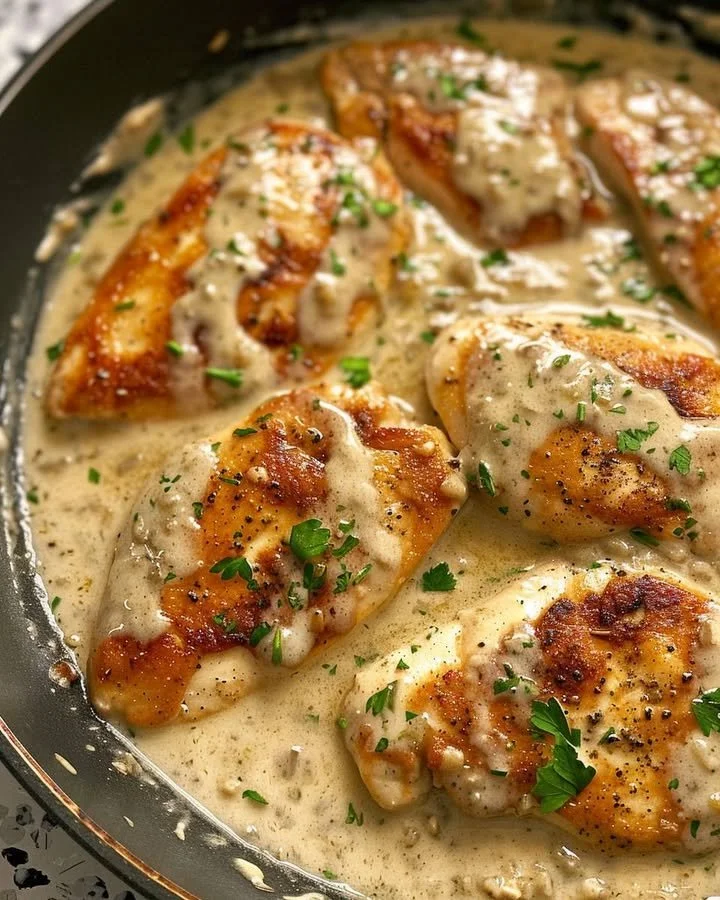 Delicious creamy ranch chicken served with sides on a plate