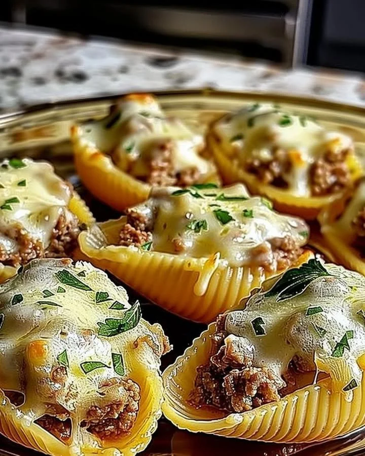 Creamy Ricotta Beef Stuffed Shells Pasta served in a bowl
