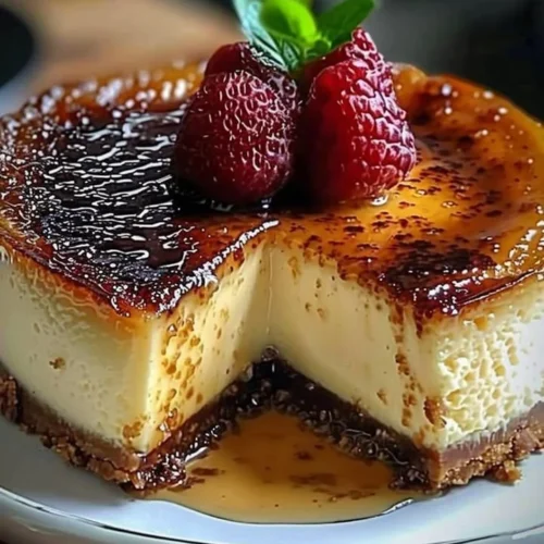 Delicious Crème Brûlée Cheesecake with caramelized sugar topping