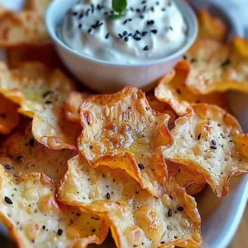 Plate of crispy cottage cheese chips, a healthy and tasty snack option