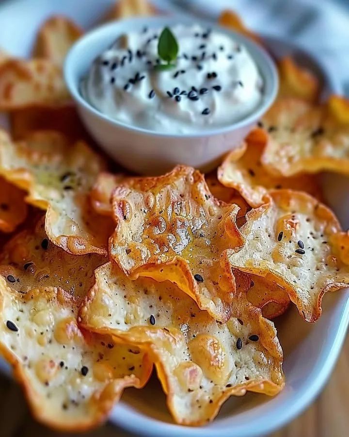 Plate of crispy cottage cheese chips, a healthy and tasty snack option