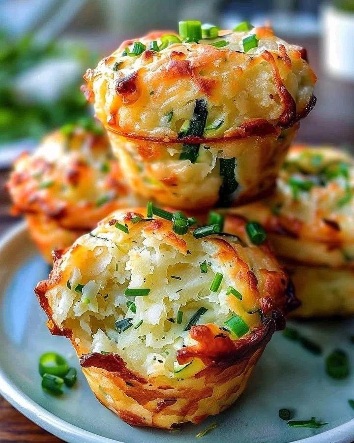 Crispy Parmesan Zucchini Potato Muffins fresh out of the oven