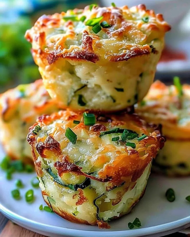 Crispy Parmesan Zucchini Potato Muffins on a wooden table