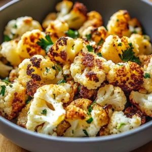 Crispy roasted cauliflower served on a plate with herbs and spices