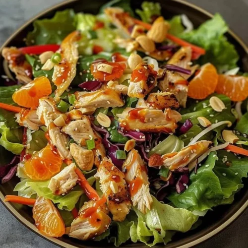 Crunchy Asian Chicken Salad with colorful vegetables and grilled chicken.