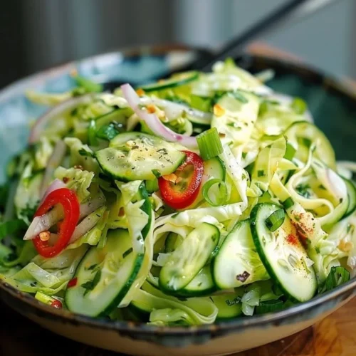 Cucumber and Chinese cabbage salad with vibrant vegetables and dressing