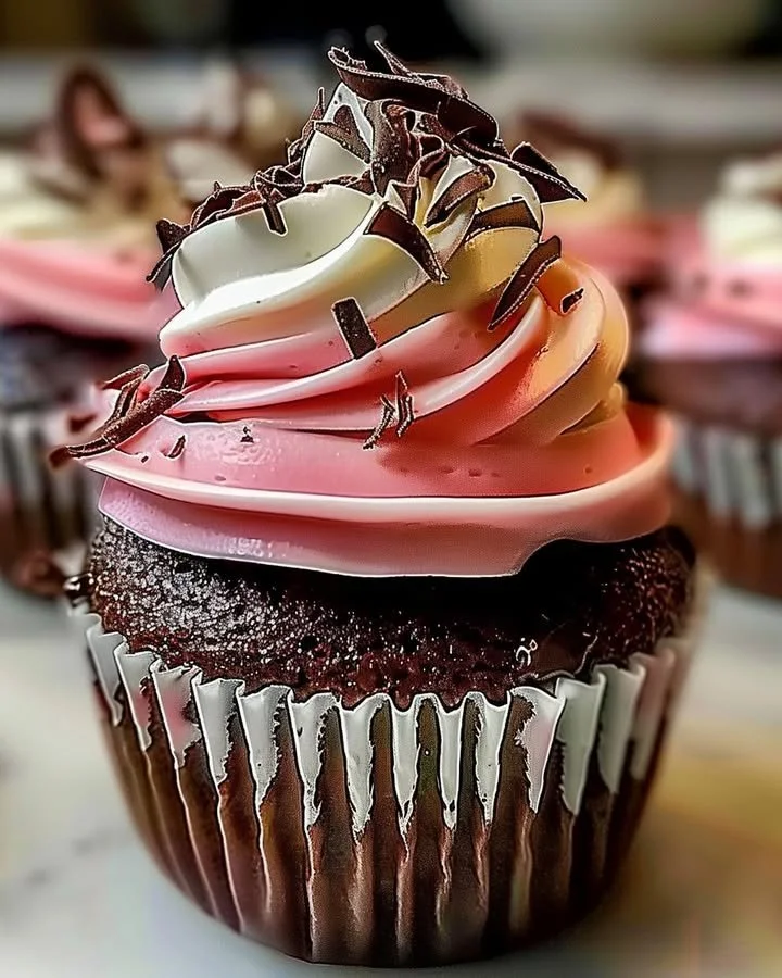 Delicious Neapolitan Cream Cupcakes with chocolate, vanilla, and strawberry layers