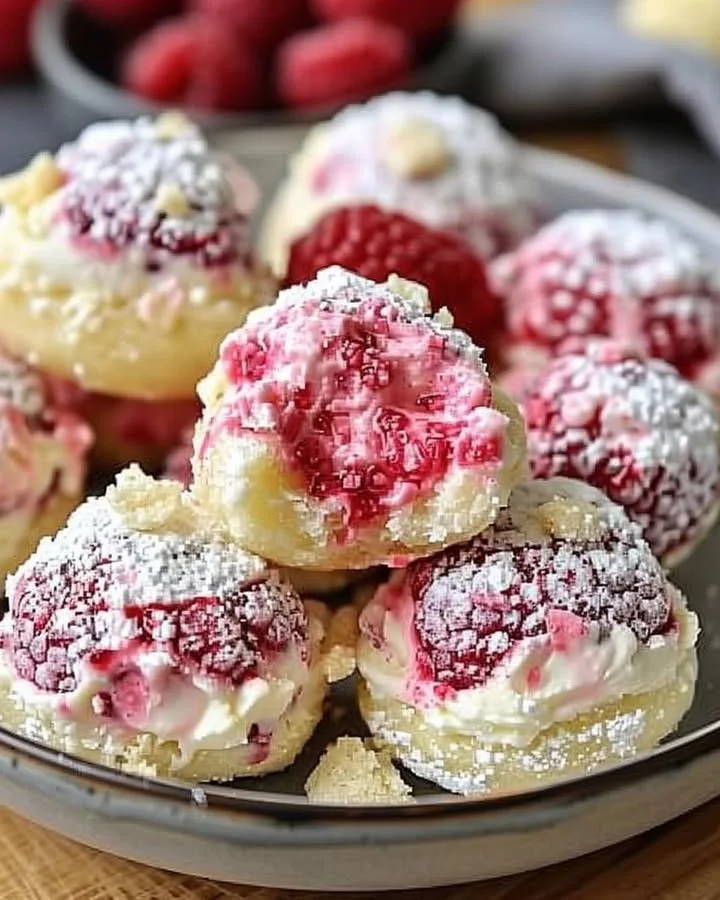 Delicious raspberry cream cheese bites arranged on a plate