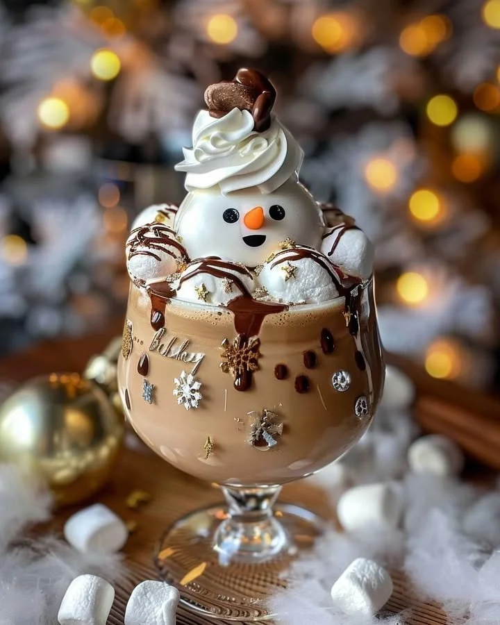 Dirty Snowman Baileys ice cream cocktail topped with whipped cream and chocolate drizzle.