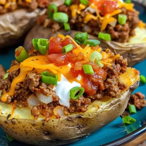 Double Stuffed Taco Potatoes topped with cheese and flavorful toppings