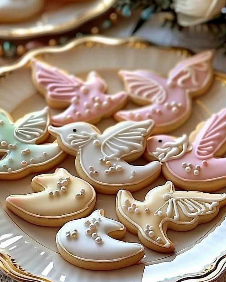 Delicious Dove Sugar Cookies on a decorative plate