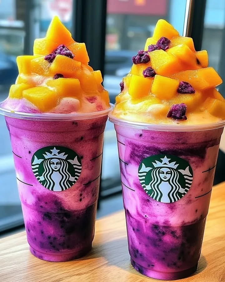 Dragon Fruit Mango Sunset Flushies Frappuccino deliciously blended drink