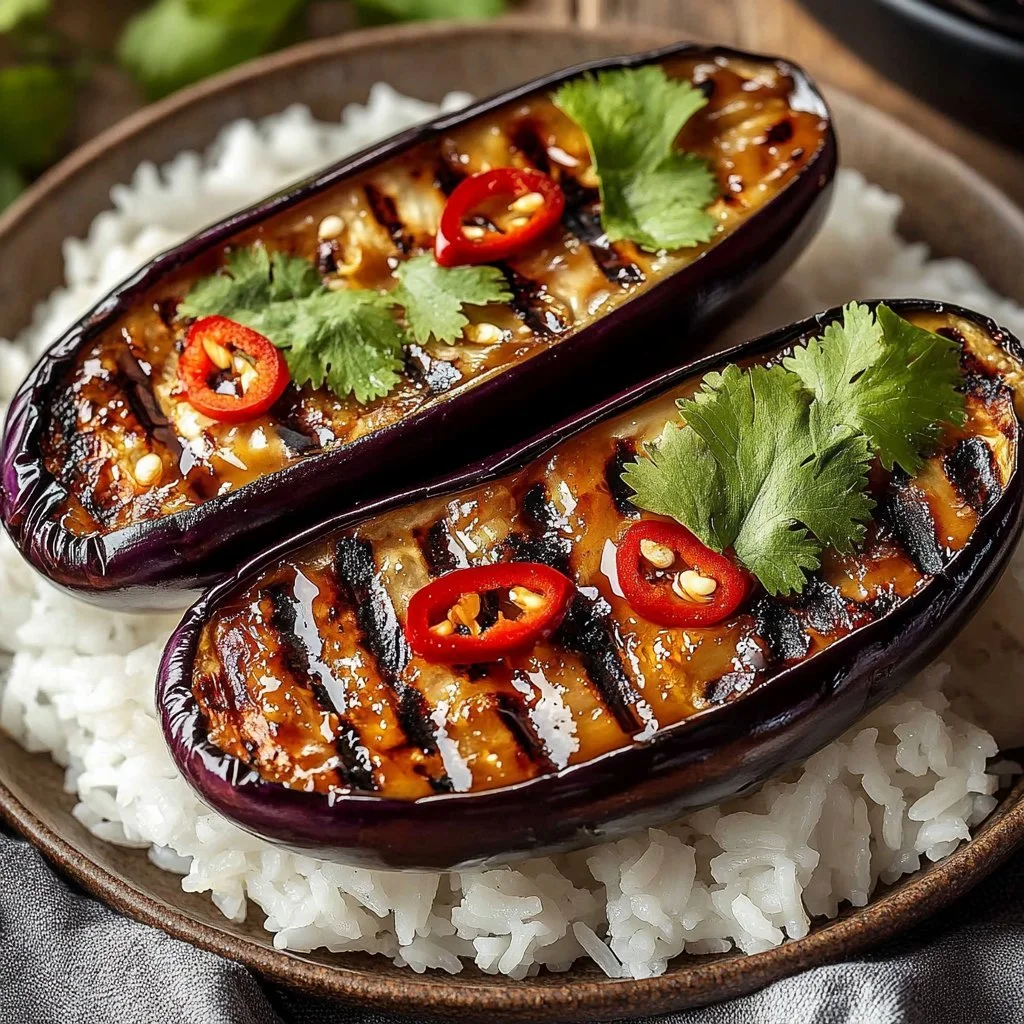 Easiest miso eggplant (Nasu Dengaku) garnished and ready to serve.