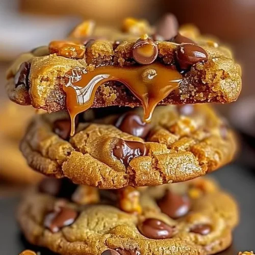 Delicious Butterfinger caramel crunch cookies fresh from the oven.