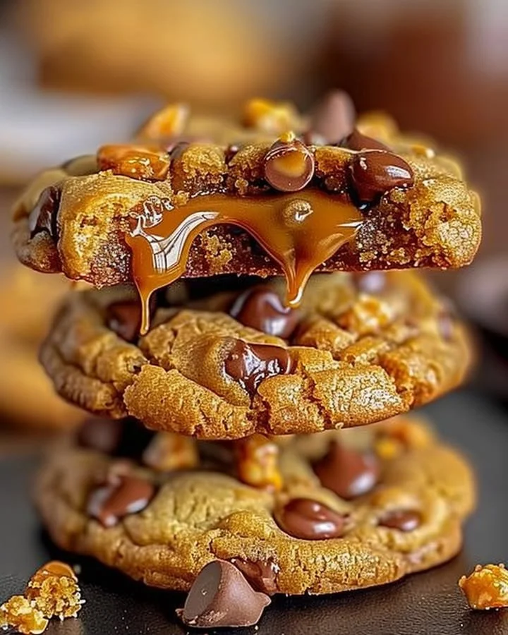 Delicious Butterfinger caramel crunch cookies fresh from the oven.