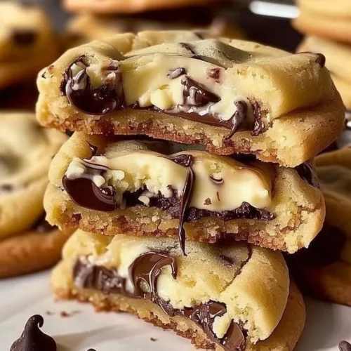 Delicious chocolate chip cheesecake stuffed cookies on a plate