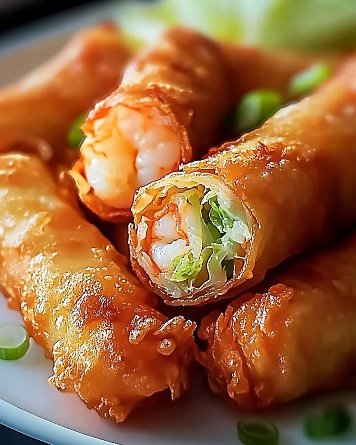 Crispy shrimp egg rolls with cabbage, a delicious appetizer.