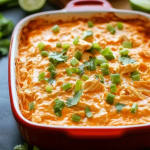 Creamy dairy-free buffalo chicken dip served in a bowl with celery sticks