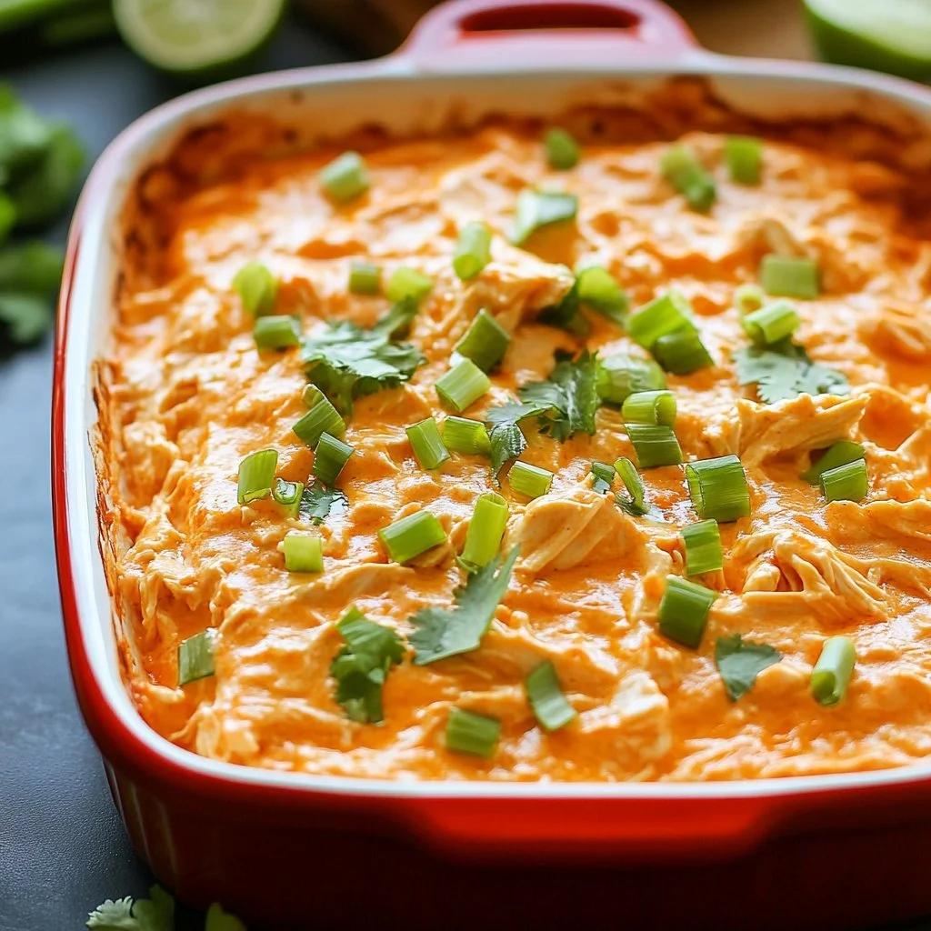 Creamy dairy-free buffalo chicken dip served in a bowl with celery sticks
