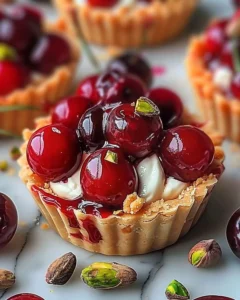 Elegant Cherry Pistachio Tartlets with vibrant cherries and pistachios