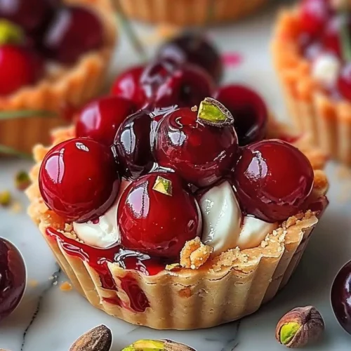 Elegant Cherry Pistachio Tartlets with vibrant cherries and pistachios