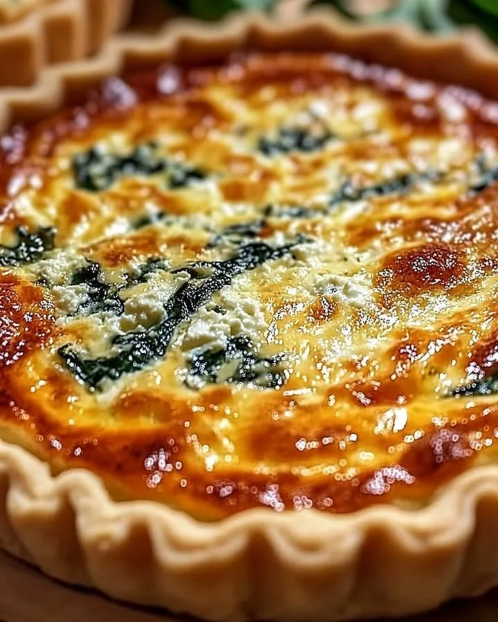 Elegant ricotta and spinach quiche fresh out of the oven