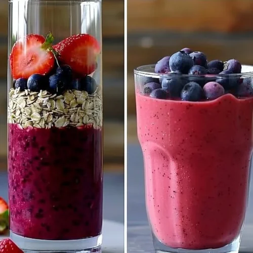 Explosive Red Energy Shake filled with fruits and nutrients for a natural energy boost