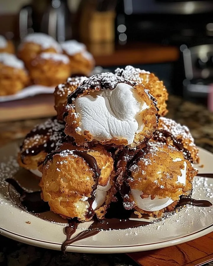 Delicious Fried S’mores Bombs with chocolate and marshmallows