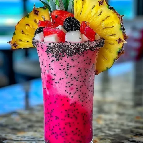 Frozen Dragon Fruit Pina Colada with vibrant colors and tropical garnish