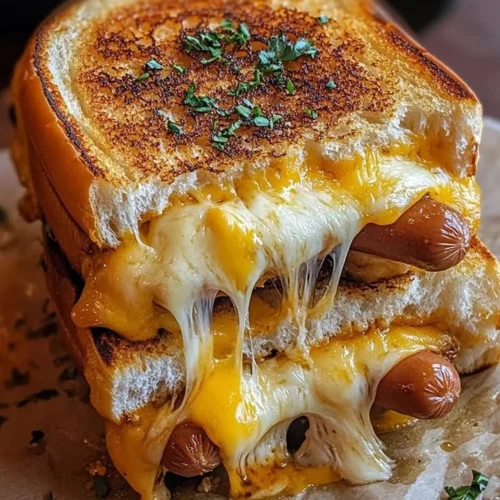 Fryer grilled cheese hot dogs served on a plate with melted cheese and crispy edges.