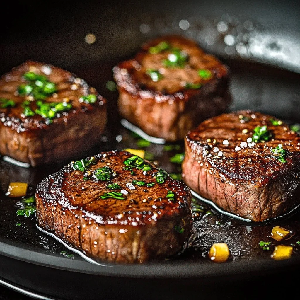 Garlic Butter Brazilian Steak served with fresh herbs and side dishes