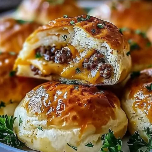 Garlic Parmesan Cheeseburger Bombs served on a rustic plate