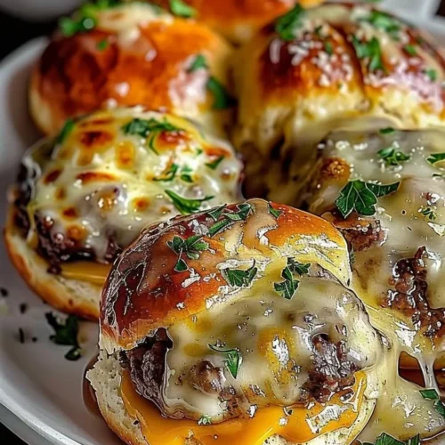 Garlic Parmesan Cheeseburger Bombs ready to be served on a platter
