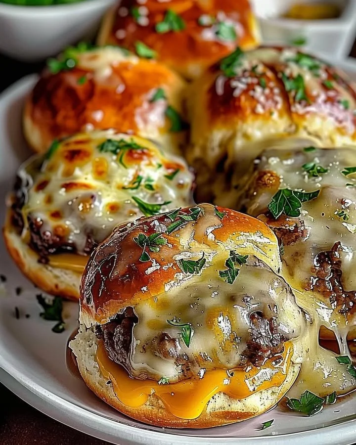 Garlic Parmesan Cheeseburger Bombs ready to be served on a platter