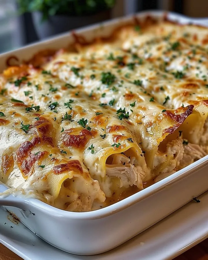 Garlic Parmesan Chicken Lasagna Roll-Ups ready to serve on a plate