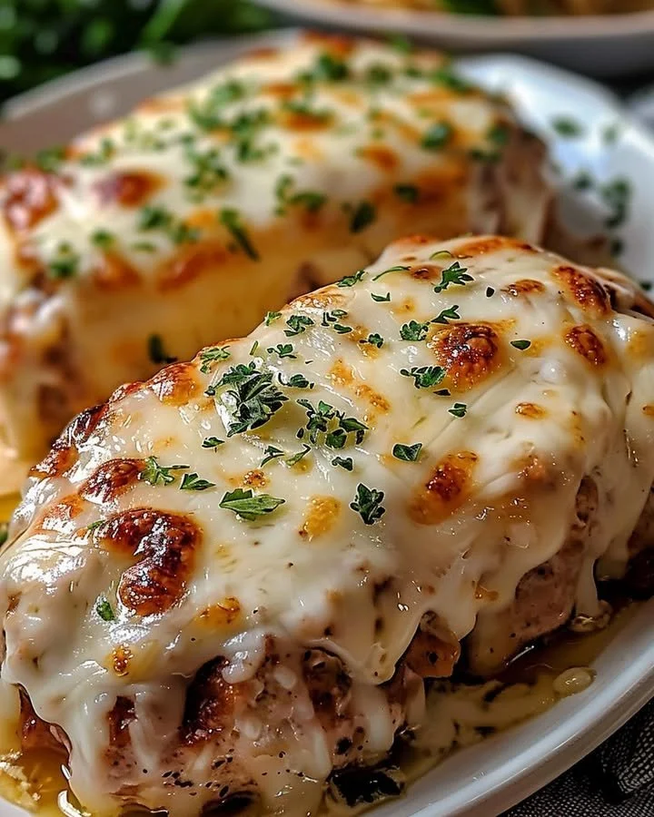 Garlic Parmesan Chicken Meatloaf served with fresh herbs and vegetables.