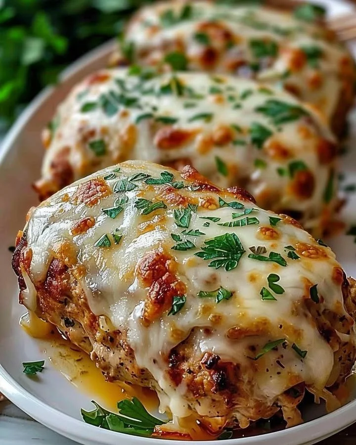 Garlic Parmesan Chicken Meatloaf served with fresh herbs