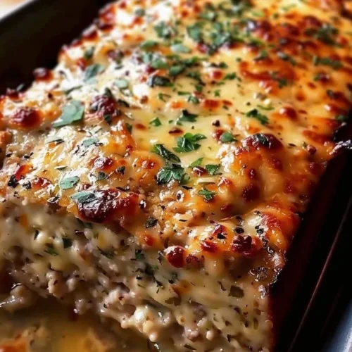 Delicious Garlic Parmesan Chicken Meatloaf served with herbs