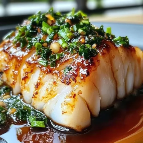 Plate of Ginger Soy Glazed Cod garnished with herbs