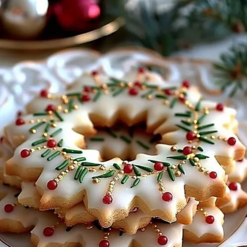 Golden Holly Crown Cookies decorated for festive celebrations