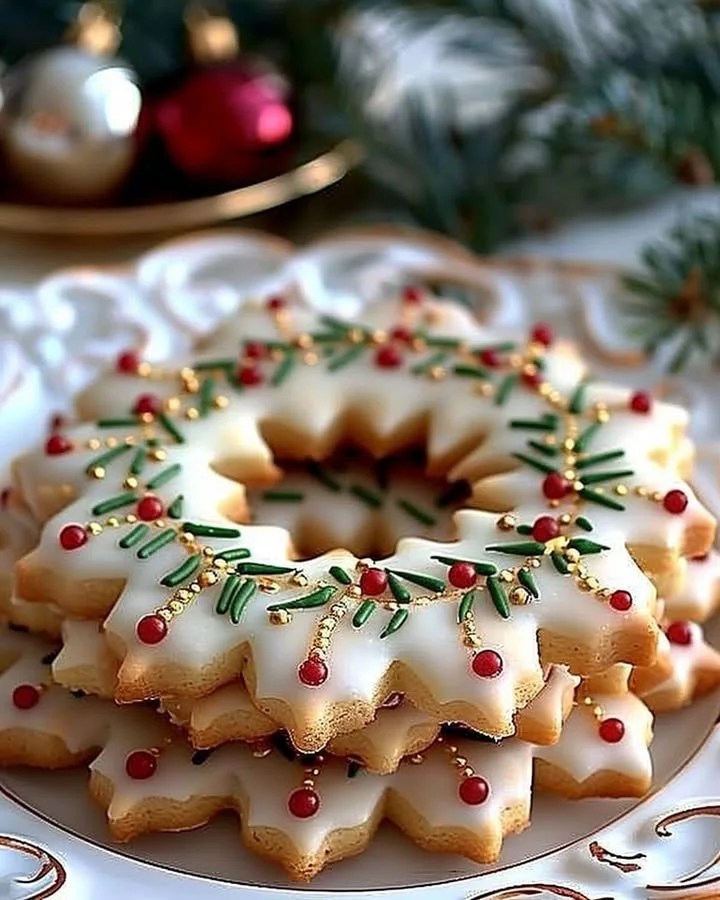 Golden Holly Crown Cookies decorated for festive celebrations