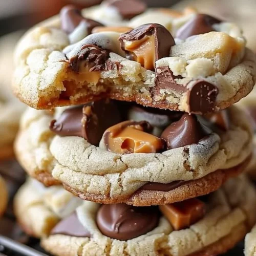 Gooey Reese's cheesecake cookies on a plate, rich in flavor and texture.