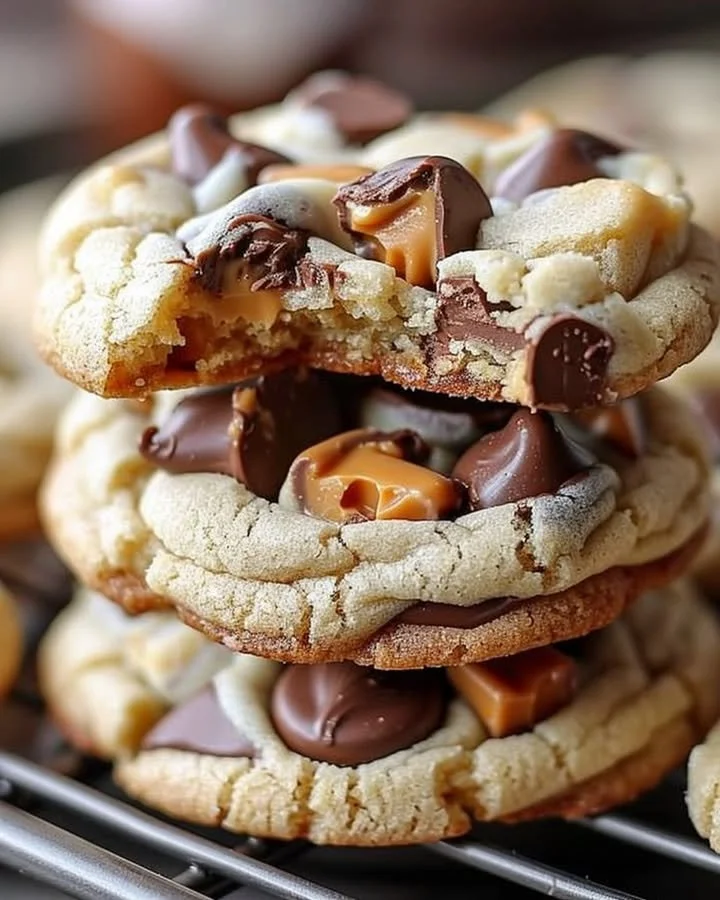 Gooey Reese's cheesecake cookies on a plate, rich in flavor and texture.