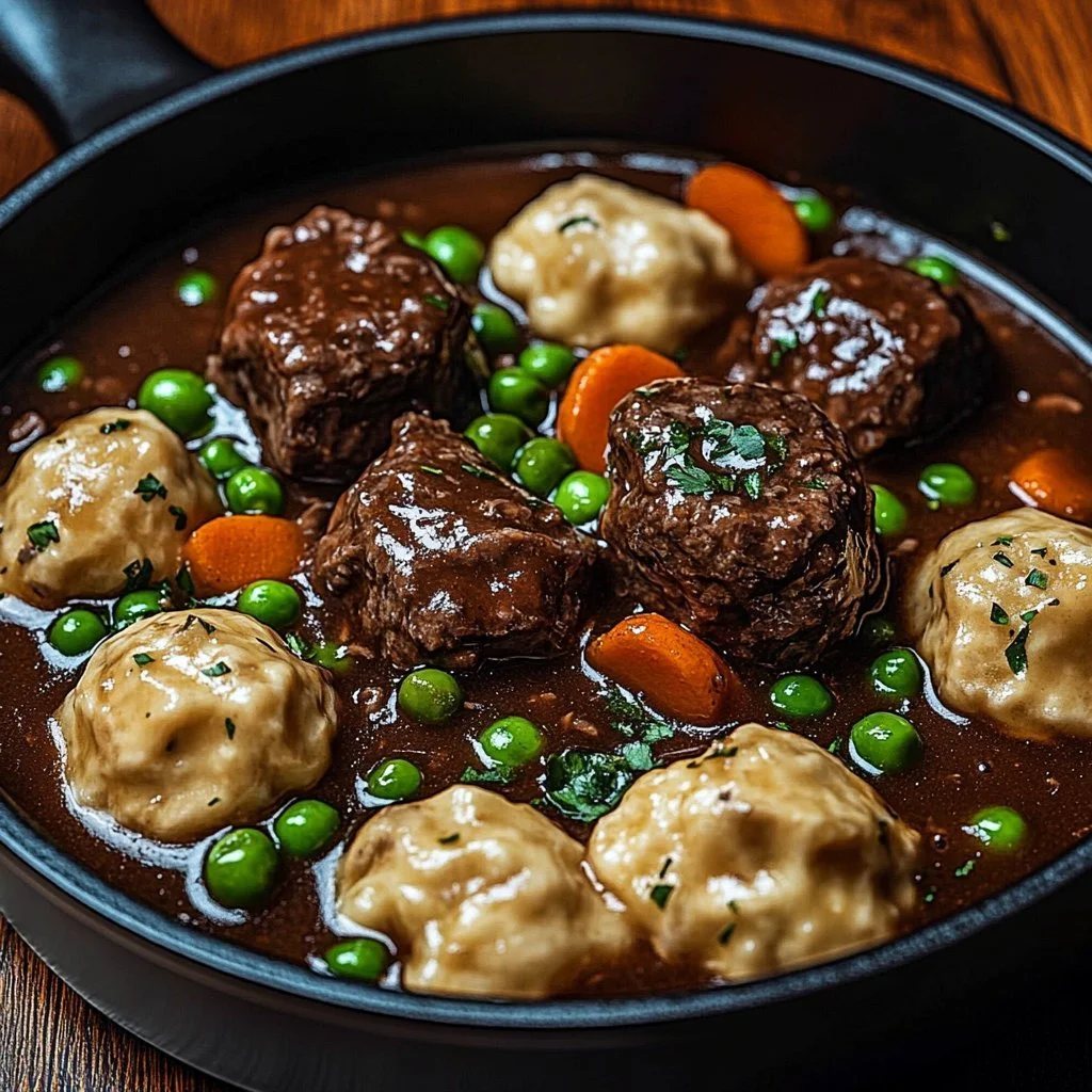 Delicious ground beef and dumplings dish served on a plate