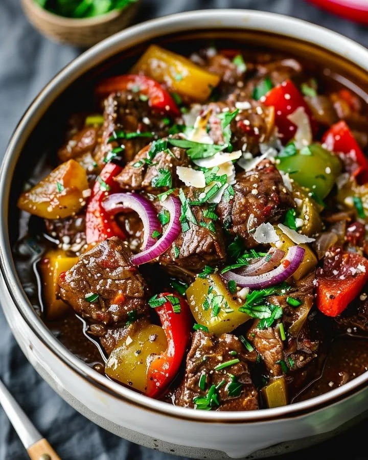 Delicious Guinness Braised Beef Stew served in a bowl with fresh herbs